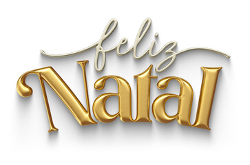 Merry Christmas name in Brazilian Portuguese in gold in 3d render with transparent background