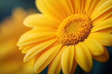 Close-up of a vibrant yellow daisy with water droplets on its petals.