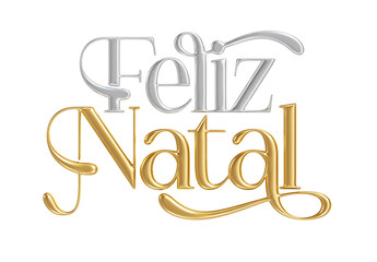 Merry Christmas name in Brazilian Portuguese in gold in 3d render with transparent background