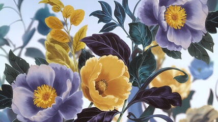 Fototapeta premium A 3D Anime Floral Design with Blended Colors and Stunning Botanical Elements in Soft Focus.