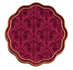 Christmas Ornamental Red Label With Golden Edges And Damask Pattern In 3D Render with background transparent