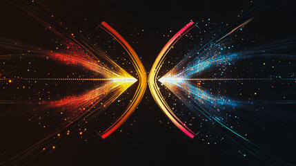 Naklejka premium Abstract black background with Colorful circle lines. Digital future technology . Abstract business connection of lines from nodes innovation of communication in the network.