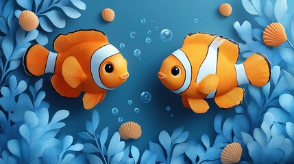 Fototapeta premium Pastel Clipart Featuring Colorful Fish and Marine Life