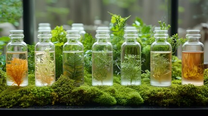Aromatherapy Bottles with Serene Plant Background