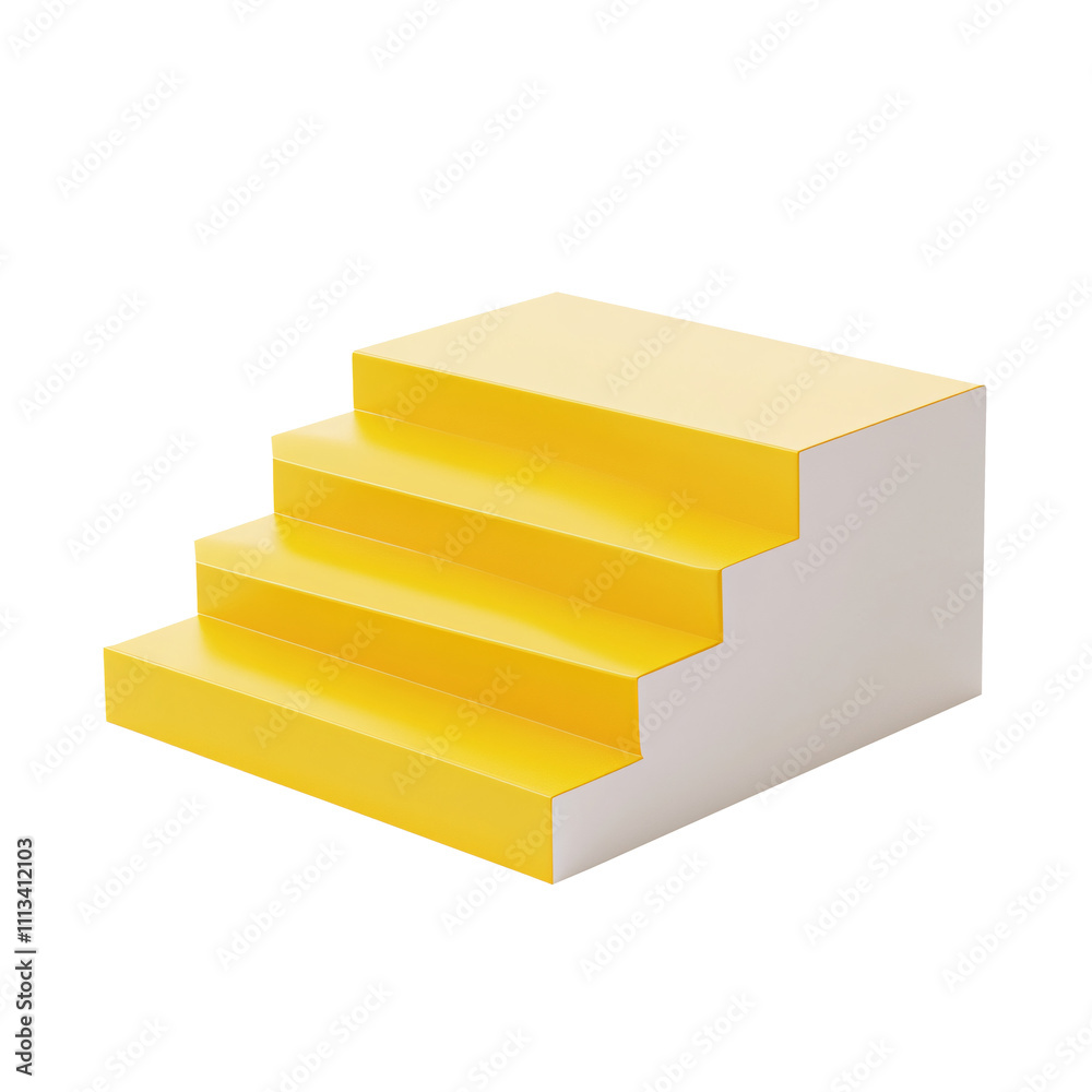 Aufkleber A 3D illustration featuring yellow steps on a white block on white and transparent background.