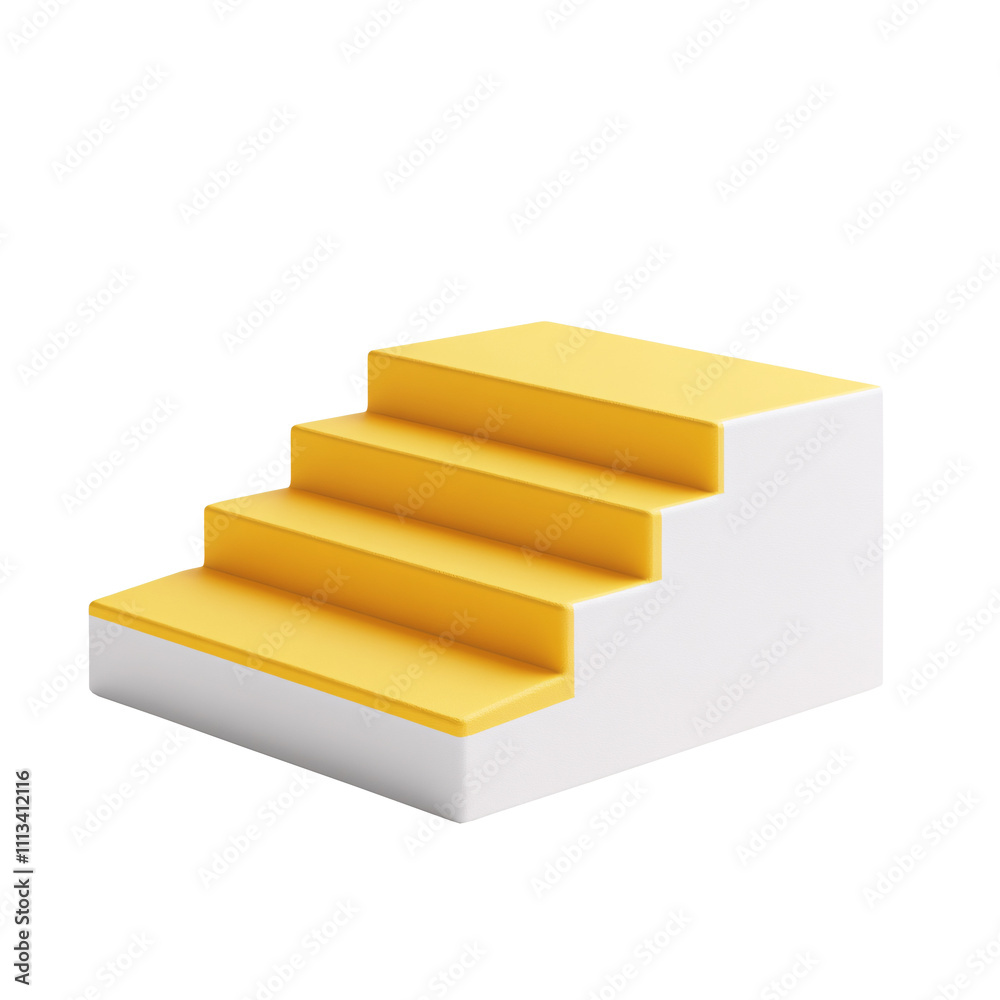 Poster a 3d illustration featuring yellow steps on a white block on white and transparent background.
