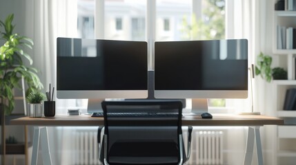 Modern Home Office Workstation with Two Monitors