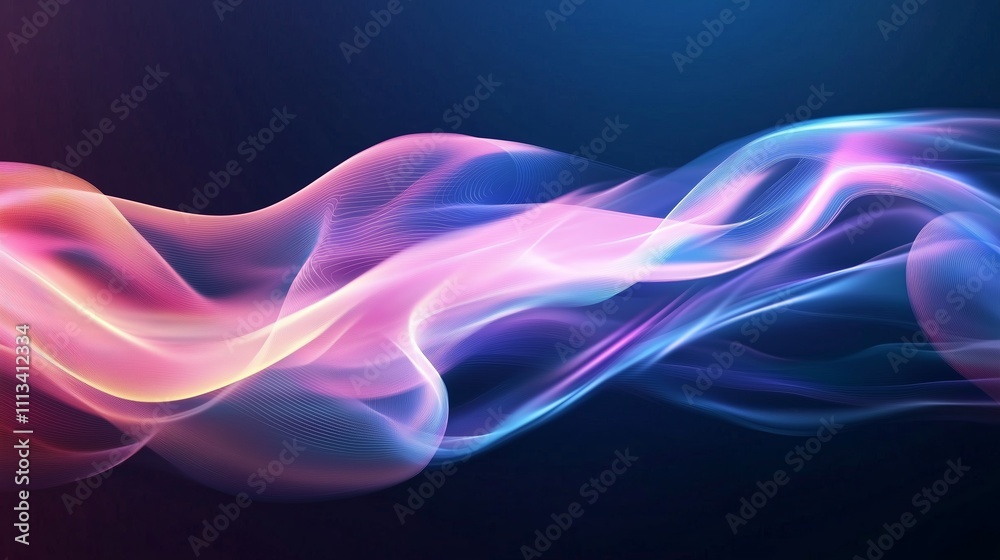 Poster flowing abstract patterns in vibrant colors on a dark background create a sense of movement and harm