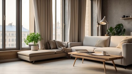 At home, a laptop is stored on the sofa next to the window