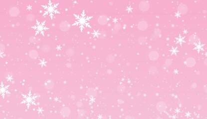 Beautiful seamless pattern of beautiful complex snowflakes in pink and white colors. Winter background with falling snow