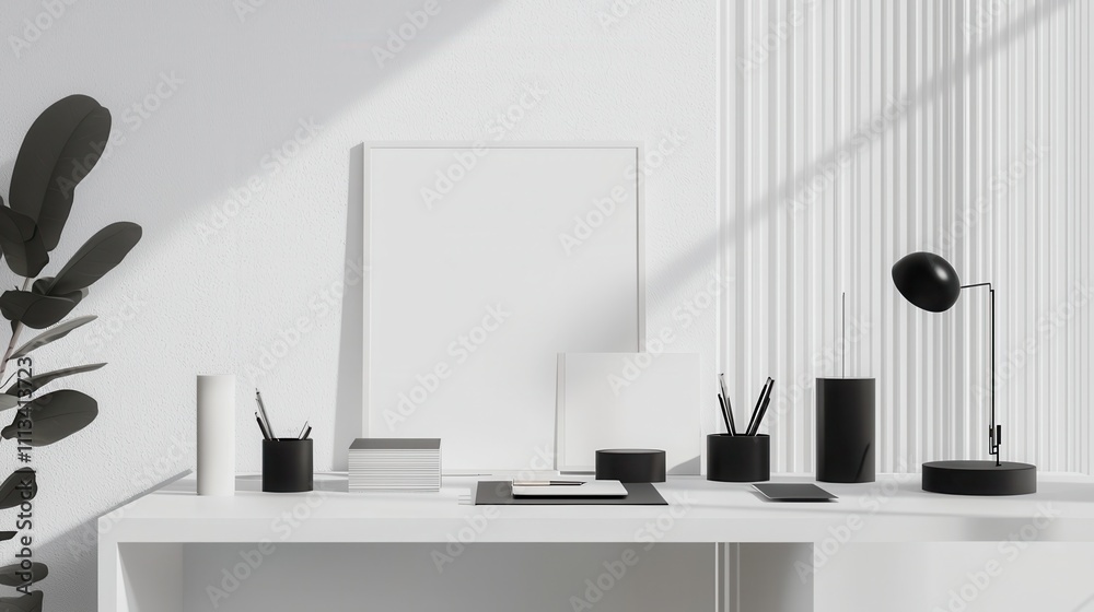 Poster minimalist workspace mockup with clean design and sharp graphics for professional presentations
