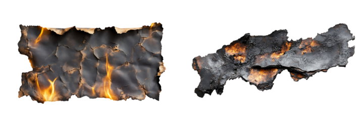 Set of a, Burnt paper piece, isolated on a transparent background.
