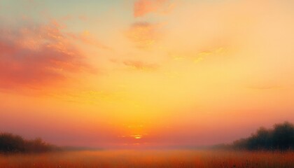 Fototapeta premium Sunset Landscape Impressionism with Soft Pastel Colors and Warm Glow Sky Gradient Nature Illustration