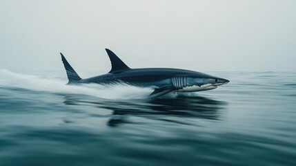 Obraz premium A sleek shark swims gracefully through calm waters, showcasing its powerful form.