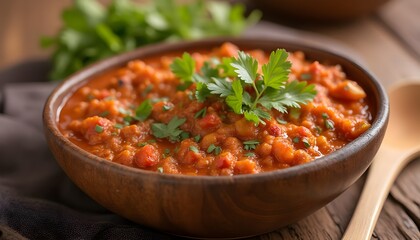 Spicy Harissa Paste in a Bowl with Fresh Herbs