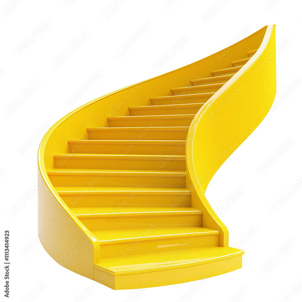 Poster A 3D illustration featuring yellow steps on a white block, representing progression and elevation. Perfect for visual metaphors and architectural themes. Isolated on white and transparent background.