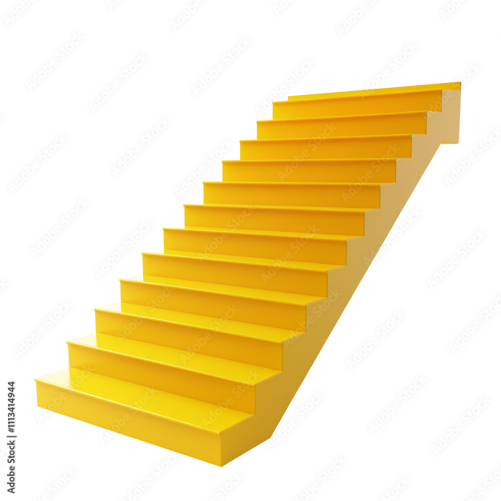 Poster A 3D illustration featuring yellow steps on a white block, representing progression and elevation. Perfect for visual metaphors and architectural themes. Isolated on white and transparent background.