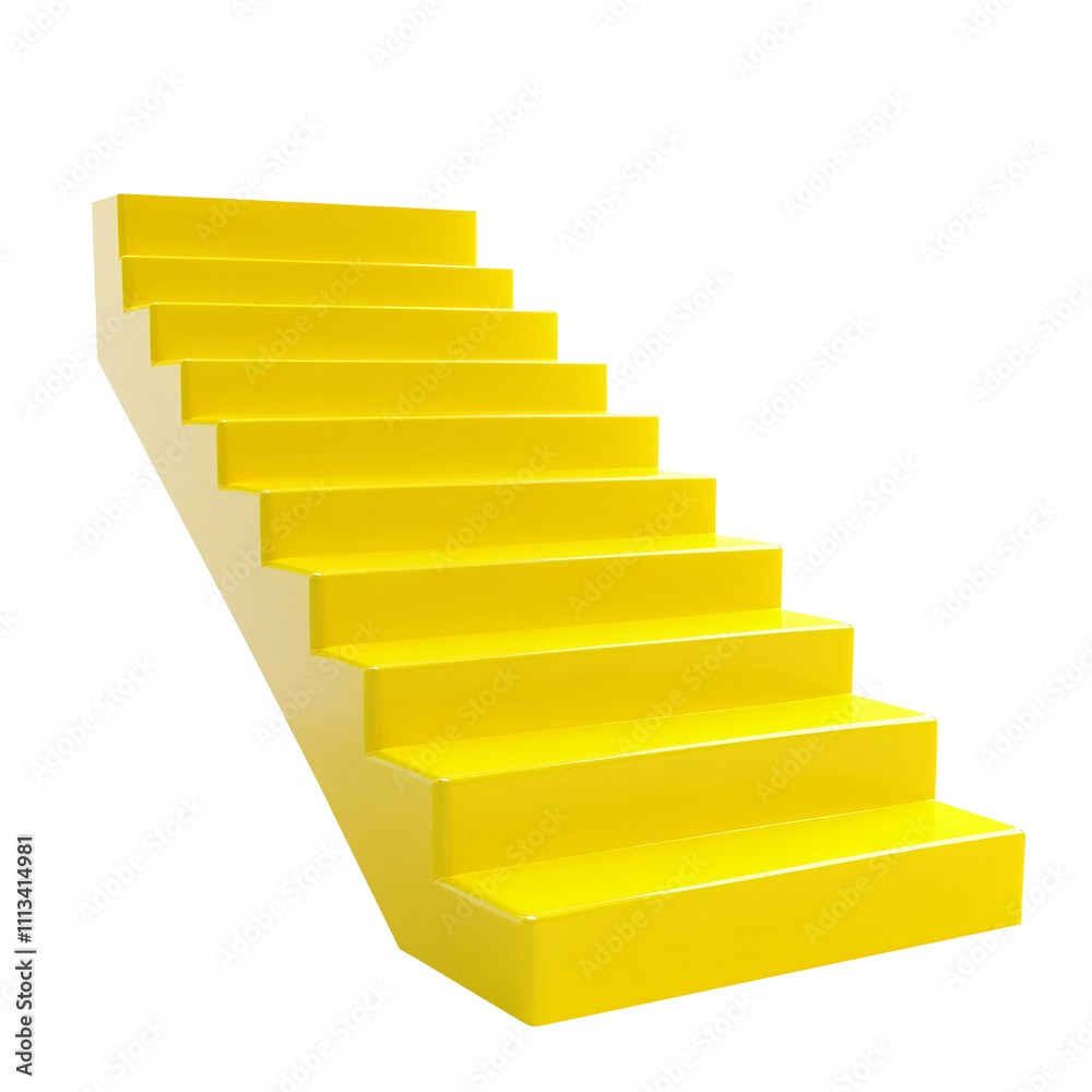 Poster a 3d illustration featuring yellow steps on a white block, representing progression and elevation. p