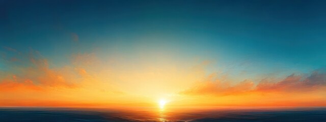 Obraz premium Tranquil Sunset Scene with Golden and Orange Hues in Clear Sky Over Beach in Summer Evening