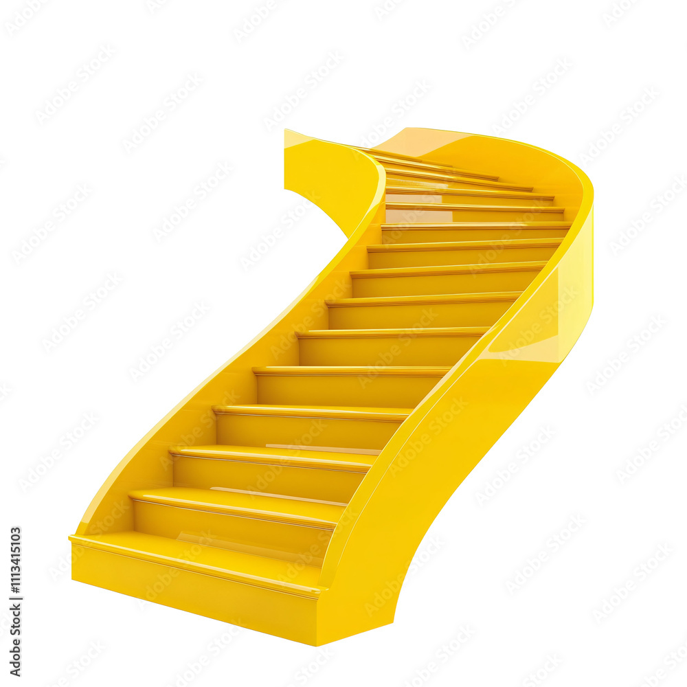Poster a 3d illustration featuring yellow steps on a white block, representing progression and elevation. p