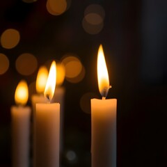 A Close-up Picture Christmas Candles burning at night, Candles Burning in the Dark, 