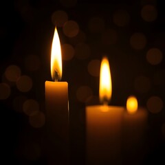 A Close-up Picture Christmas Candles burning at night, Candles Burning in the Dark, 