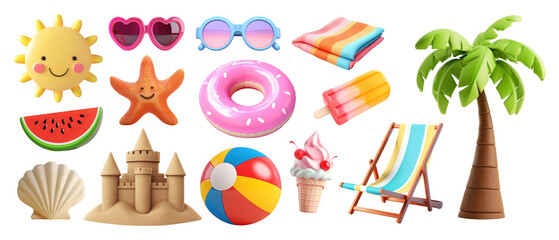 PNG Summer 3d set on transparent background