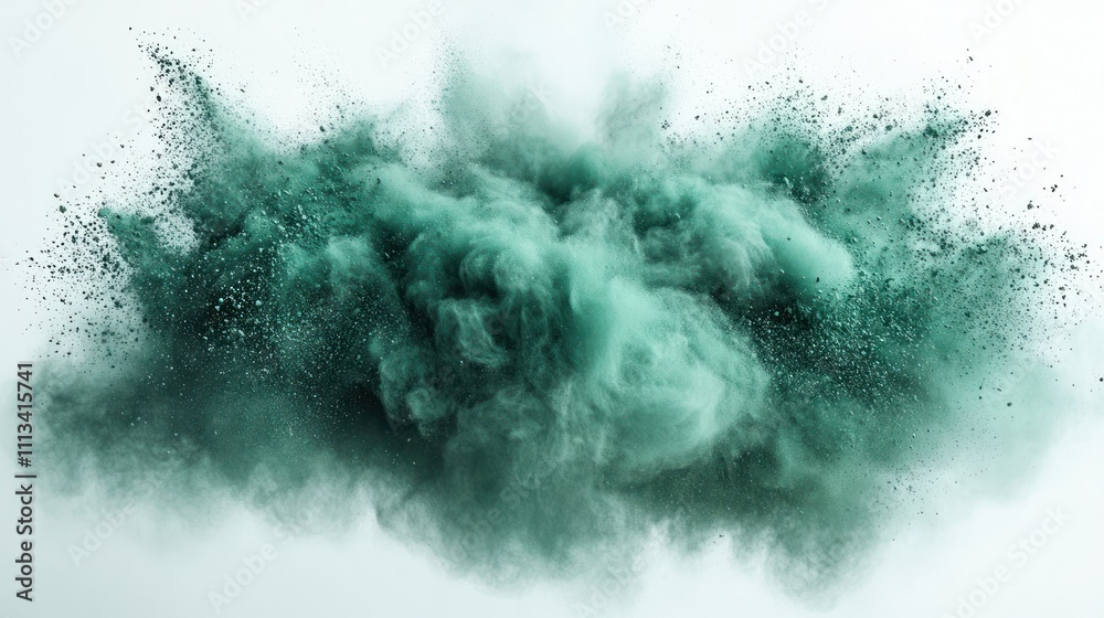 Poster green powder explosion abstract art vibrant background isolated splash dust texture white soft light