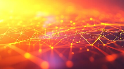 Futuristic high tech digital network lines conveying connectivity concept on vibrant orange and yellow background, 3d rendered image illustrating advanced technology and innovation