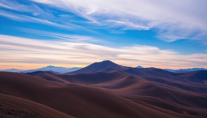 Naklejka premium a view of a mountain range with a few hills in the distance