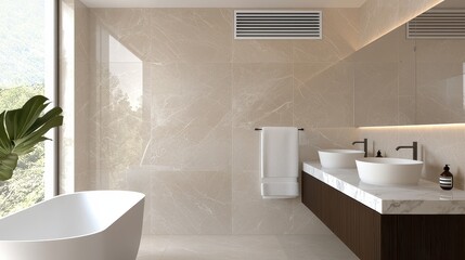 Fototapeta premium Room Ceiling Ventilation Concept, Elegant Luxury Bathroom with Subtle Design and Modern Fixtures for a Timeless Aesthetic