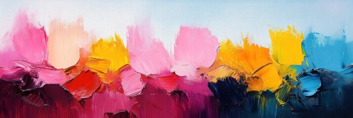 Abstract Expressionist Colorful Oil Painting on Canvas Vibrant Brush Strokes Textured Surface Bright Colors