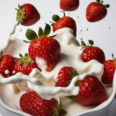 Strawberries Falling Into Creamy Milk Splash