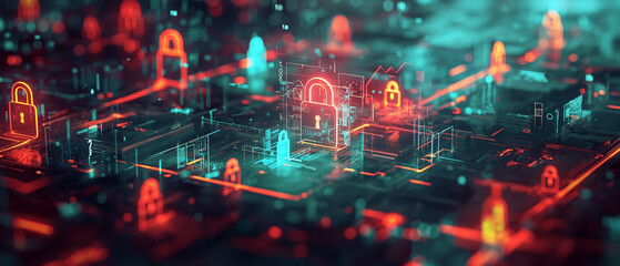 Futuristic Visualization of Digital Security in Action.