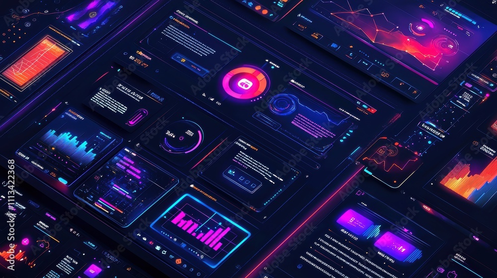 Poster vibrant digital mockup design showcasing user interface with engaging visual elements