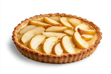 Freshly Baked Pear Tart with Sliced Fruits on a White Background