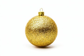 Shiny Gold Christmas Ornament with Glittering Texture on White Background