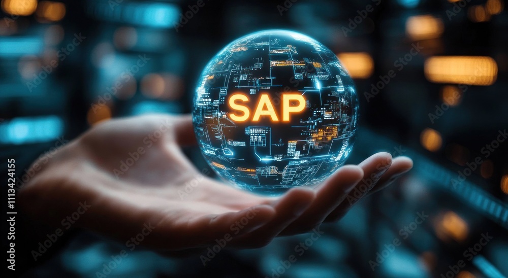 Aufkleber Enterprise Resource Planning System Concept Virtual Globe for Business Process Automation and Management Software
