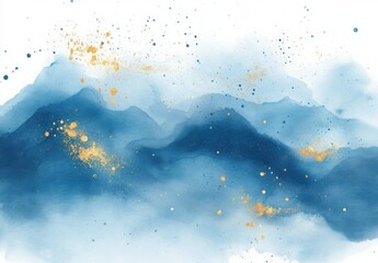 Watercolor Texture Abstract Background with Soft Blue and Gold