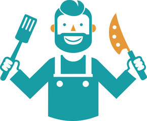 Chef Icon with Spatula and Knife Vector Design