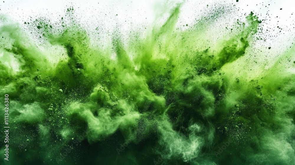 Poster Exploding Green Powder Dynamic Abstract Background High Contrast Explosion Splash Art