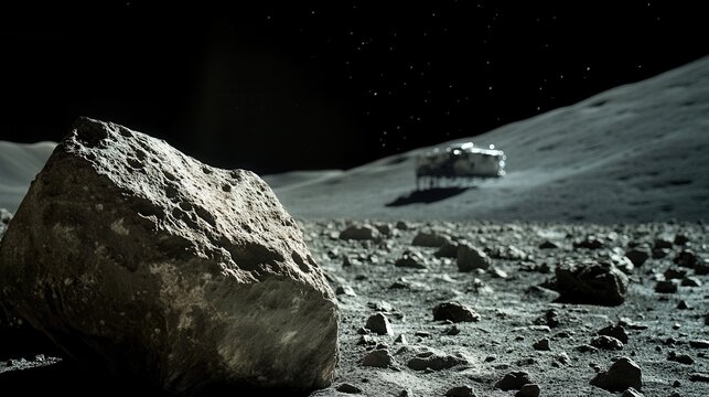 Lunar Surface Exploration Rocks, regolith, spacecraft, and stars