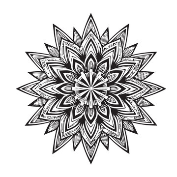 recommend clip art: Intricate black and white mandala with sacred geometry patterns. Detailed mandala design for meditation and relaxation. Ornate geometric mandala line art