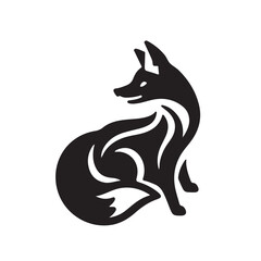 Minimalist black and white line drawing of a cunning fox. Simple vector illustration of a sly fox silhouette