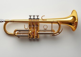 Obraz premium Shiny gold trumpet isolated on white background.