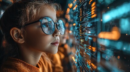 A futuristic e-learning platform with students using digital tools to enhance reading comprehension and literacy skills 