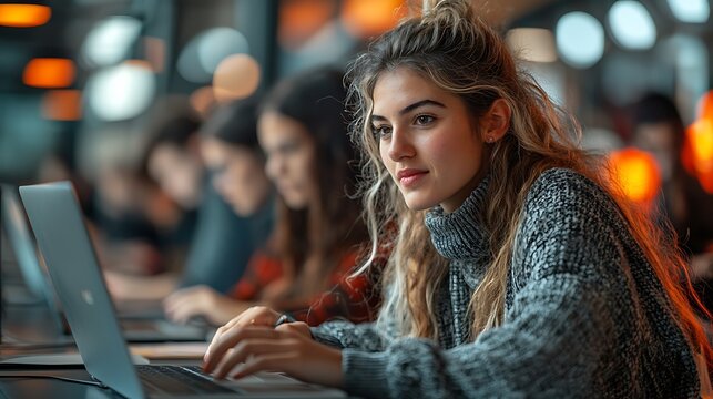 An adult education class with people of all ages learning digital literacy and enhancing their skills for the modern world 