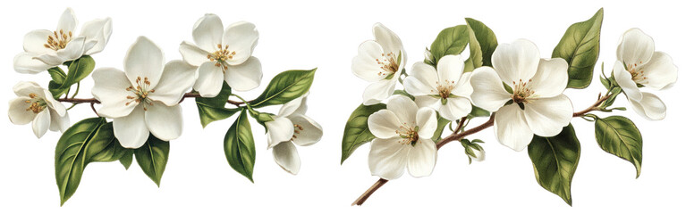 Fototapeta premium PNG Vintage white flower set on transparent background