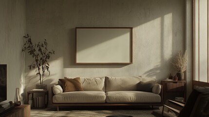 Modern Minimalist Living Room Interior Design With Empty Frame