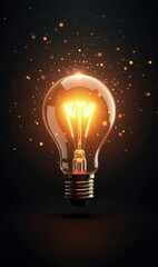 A glowing light bulb radiates creativity and innovation against a dark backdrop, symbolizing ideas and inspiration for various projects.